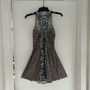 Multipattern mini a-line dress with button details in the back of neck